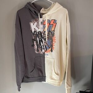 NWT Kiss Split Graphic Hoodie - Gray and Cream